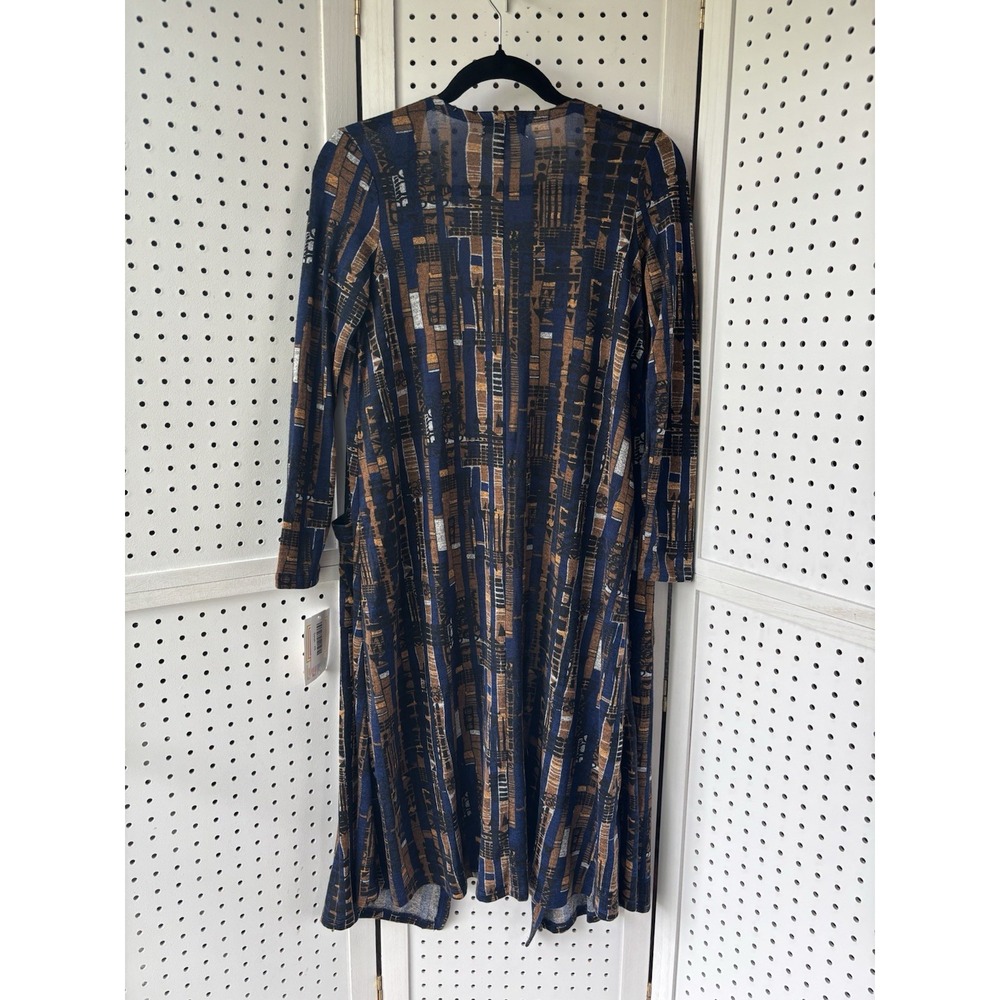 NWT Lularoe Sarah Duster Cardigan XS Blue Brown Geometric Print - Picture 7 of 7